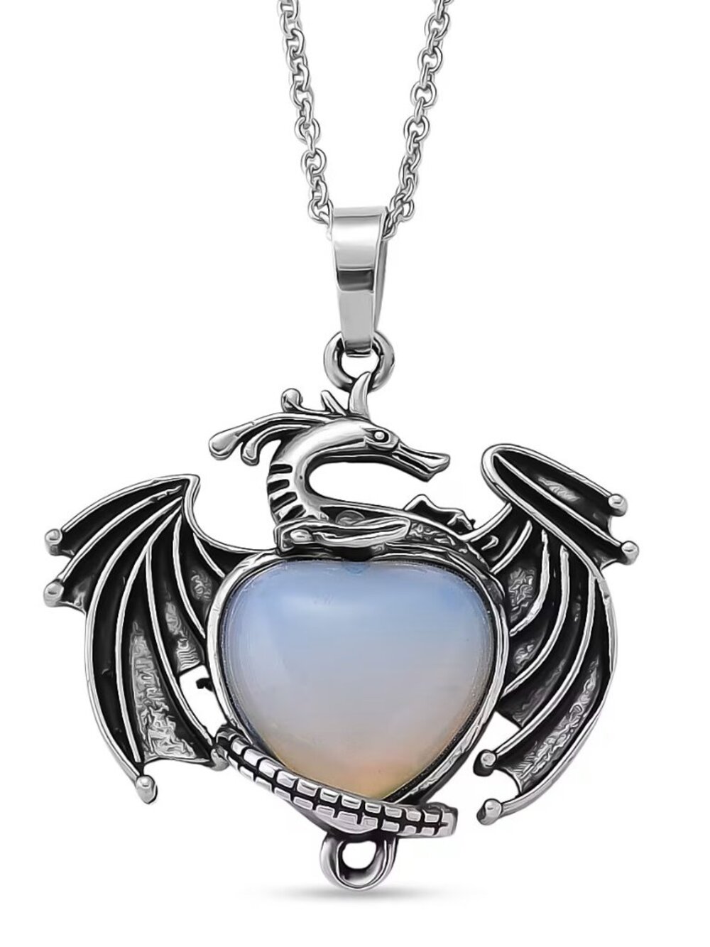 Opalite Heart Dragon Pendant Necklace